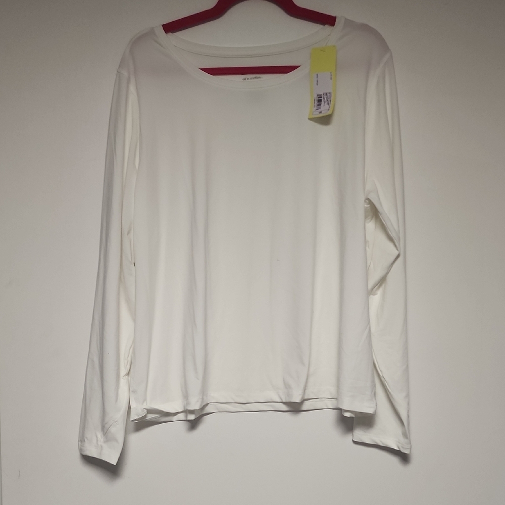 NWT All in Motion White Long Sleeve Workout Top Size 1X With Thumb Holes